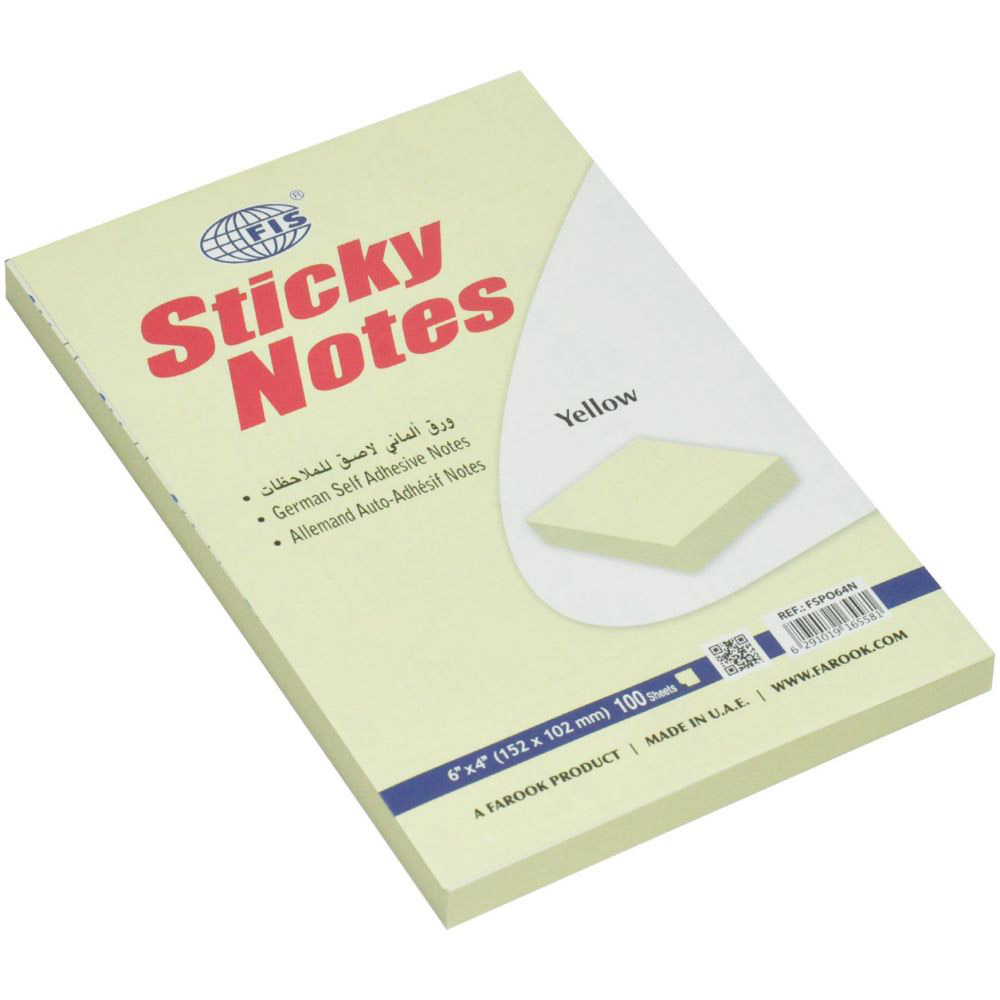 FIS Sticky Note Pads 6 x 4 in FSPO64N - Yellow (pc)