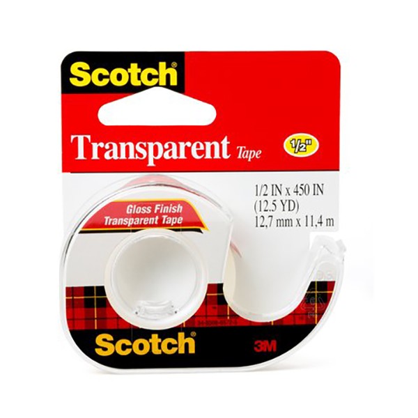 3M Scotch 144 Transparent Tape with Dispenser - 1/2in x 450in (pkt/12pc)