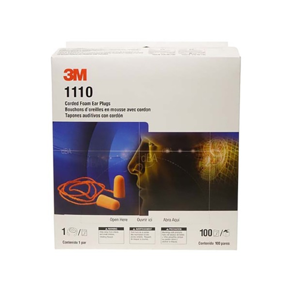 3M 1110 UF Foam Ear Plug with Cord (pkt/100pairs)