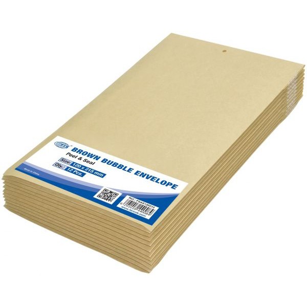 FIS Peel and Seal Bubble Envelopes 120 x 215mm FSAE120215 - Brown (pkt/12pcs)