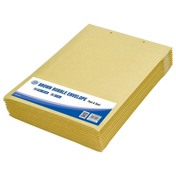 FIS Peel and Seal Bubble Envelopes 240 x 340mm  FSAE240340N - Brown (pkt/12pcs)