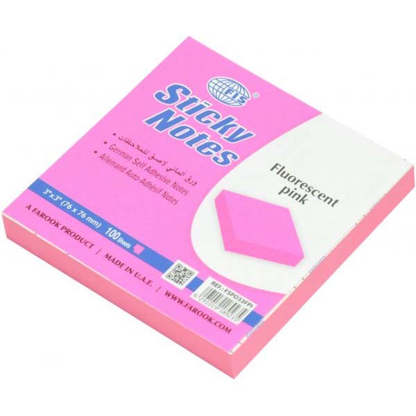 FIS Sticky Notes 3 x 3in FSPO33FPI - Fluorescent Pink (pc)