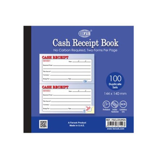 FIS FSCLCR2PEN Cash Receipt Book Carbonless NCR Paper with Numbering English - Size (pc)