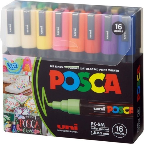 Buy Uni Posca PC5M-16C Bullet Tip 16 Colors Extra Fine Paint Markers 1.