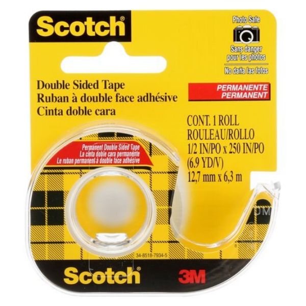 3M Scotch 136 Double-Sided Permanent Tape - 1/2in x 250in - (pkt/12pc)