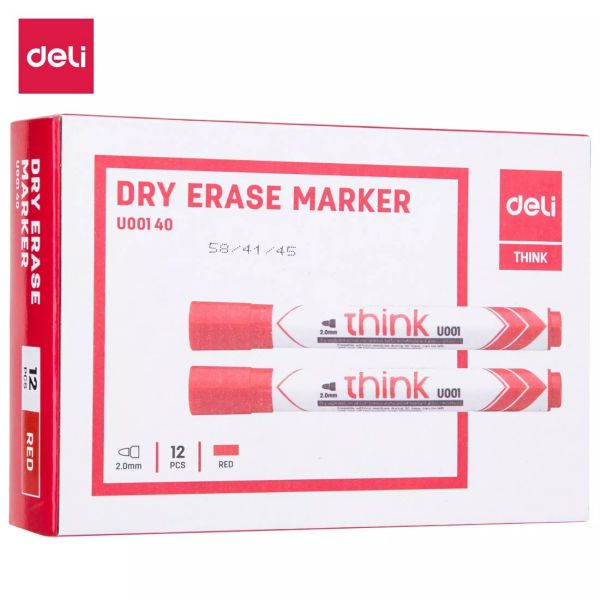 Deli EU00140 Dry Erase Bullet Tip Marker 2.0mm - Red (pkt/12pcs)