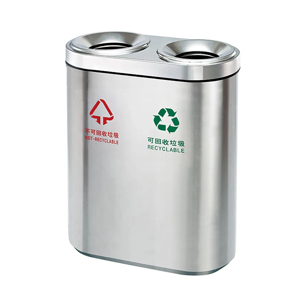 HS-218E Bin Stainless Steel With Brushed Finish (L-680mm), (W-310mm), (H-735mm) | 2 Sections Trash Bin, 30 Liter