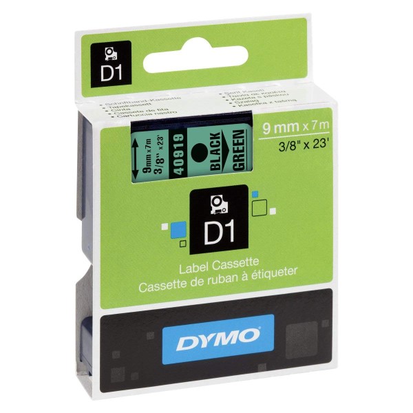 Dymo S0720740 (40919) D1 Standard Label Tape 9mm x 7m - Black on Green (pc)